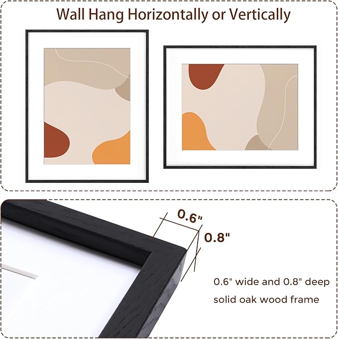 Black Picture Frame 24x30, Oak Wood Poster Frames 24 by 30, 24 x 30 Picture Frames with Tempered Glass, 18x24 Frame Matted to 24x30, Large Wooden Photo Frame 24x30, 1 Pack