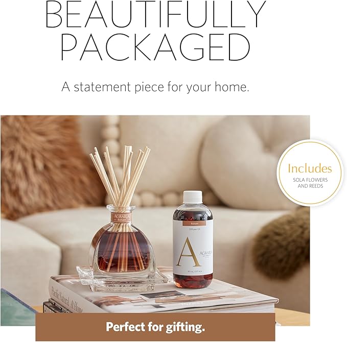 AGRARIA AirEssence Flower and Reed Diffuser Set, Handmade Sola Flower Botanical Home Fragrance Set, Scented Oil Reed Diffuser Gift for All Occasions