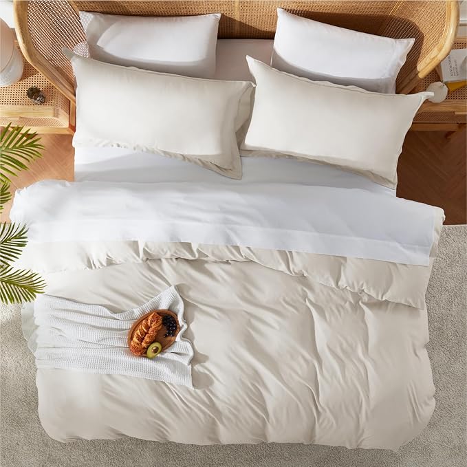 Nestl Off White Duvet Cover King Size - Soft Double Brushed King Duvet Cover Set, 3 Piece, with Button Closure, 1 Duvet Cover 104x90 inches and 2 Pillow Shams