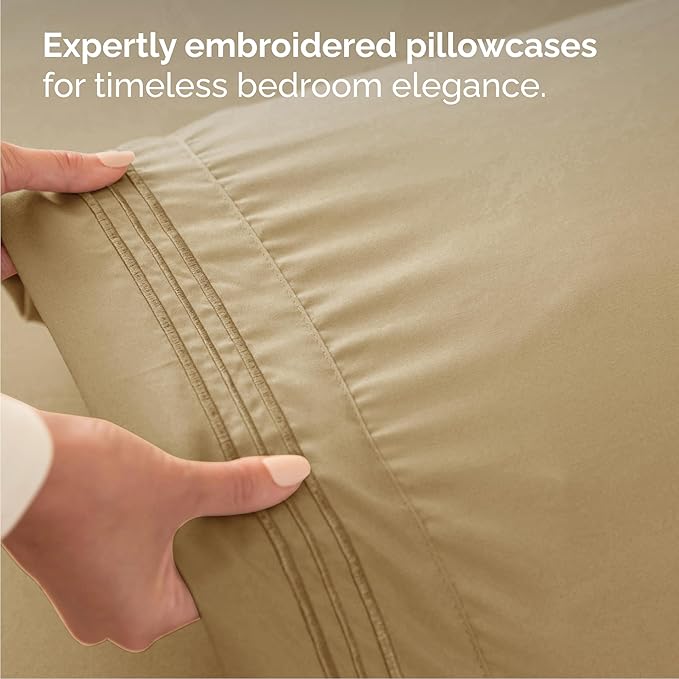 Queen Size 4 Piece Sheet Set - Comfy Breathable & Cooling Bed Sheets Set - Hotel Luxury Bedding for Women, Men, Kids, Teens, Boys & Girls - Deep Pockets, Ultra-Soft, Wrinkle Free - Oeko-Tex - Beige