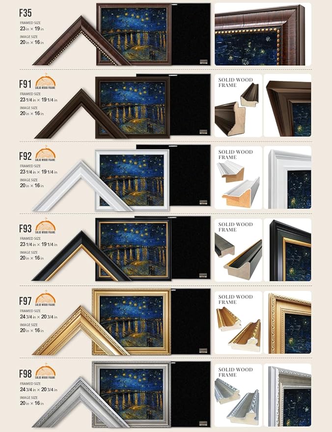 DECORARTS - Starry Night Over The Rhone - Vincent Van Gogh Giclee Prints w/Antique Brown Frame for Wall Decor. Picture Size: 20x16, Total Size w/Frame: 23x19