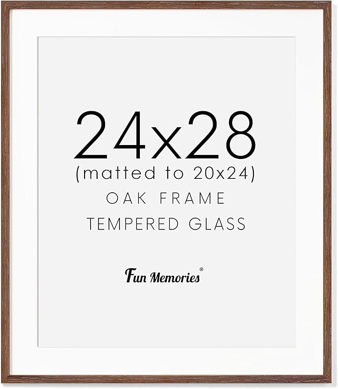 24x28 Picture Frame, Solid Oak Wood Frame 24 by 28, Rustic Wood Poster Frame 24"x28", 24x28 Frame with Mat for 20x24, 24 x 28 Frame with Tempered Real Glass (Walnut Color, 1 Pack)