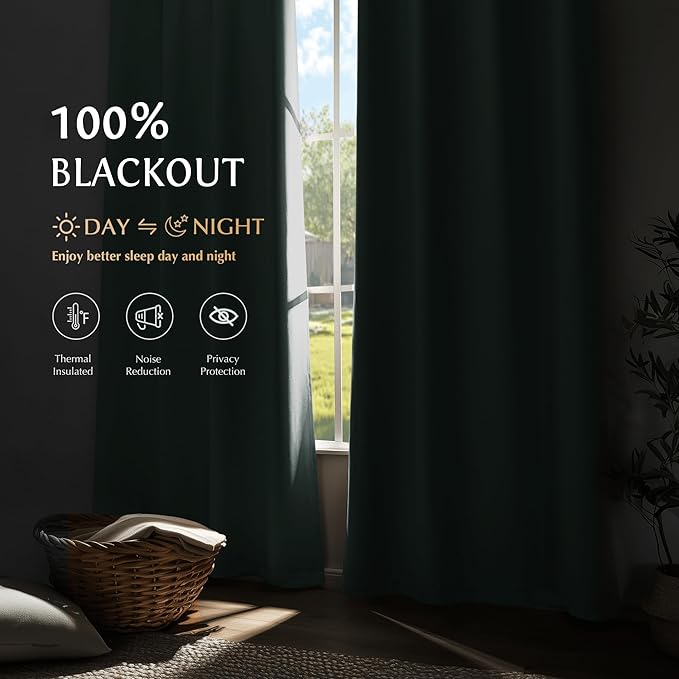 Beauoop 100% Blackout Curtains 96 Inch Long 2 Panels for Bedroom Living Room Seafoam Green Solid Room Darkening Thermal Insulated Soundproof Energy Saving Grommet Top Window Treatment Drapes,52x96