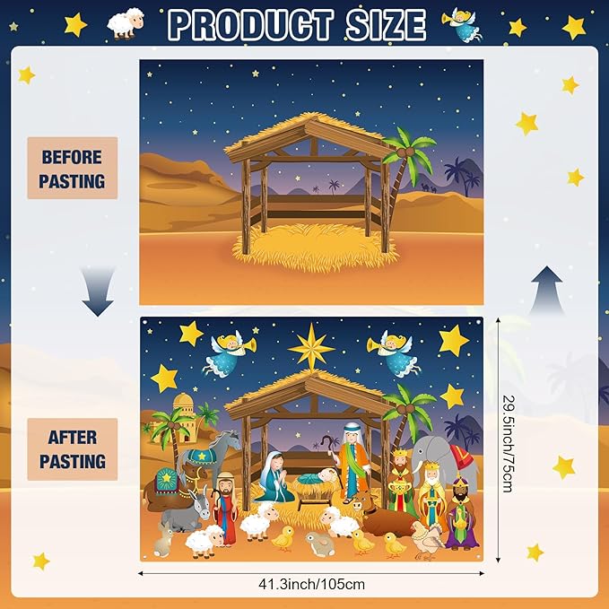 Christmas Nativity Scene Felt Story Board 3.4FT Christmas Felt Story Board Birth of Jesus Crafts Kit Xmas Religious Wall Decor Ornaments for Holiday Xmas Church Sunday School (35,Nativity)