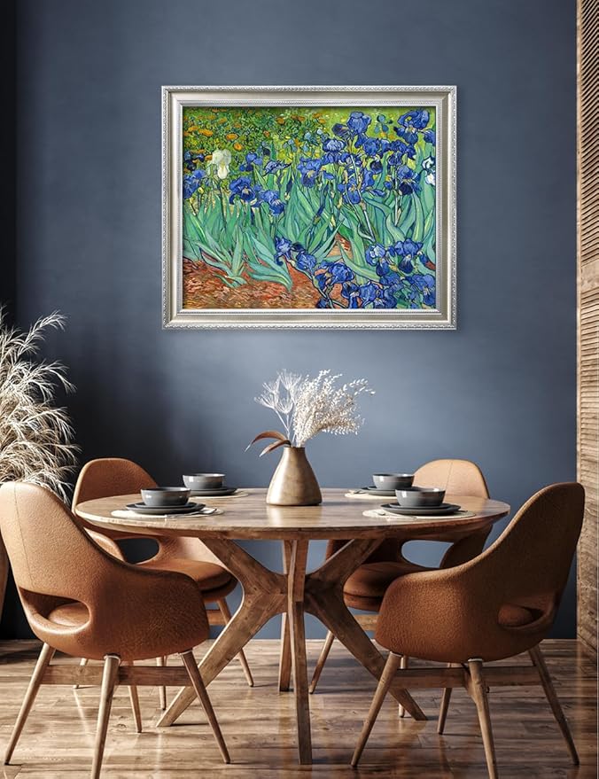 DECORARTS - Irises in the Garden by Vincent van Gogh, Museum-Quality Giclee Canvas Print with Silver Solid Wood Frame, 34.75 x 28.75 in, Ready to Hang, Made in USA
