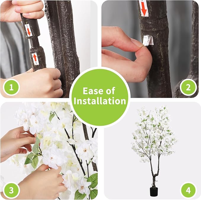 Artificial White Cherry Blossom Tree 6ft(72in) Faux Floor Green Plant for Indoor Decor Natural Potted Tree Realistic Cherry Flowers Wood Trunk for Home Living Room,Office Perfect Weeding Gift