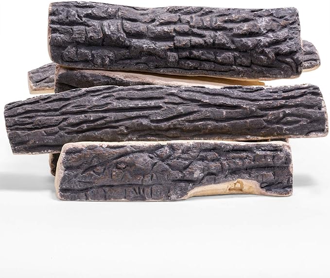 Barton 8-Pieces Realistic Ceramic Wood Log Set Ash Wood Style Stackable Logs Gas Heat Resistant Outdoor/Indoor Fireplace Fire Wood Fake Logs (8PCS)