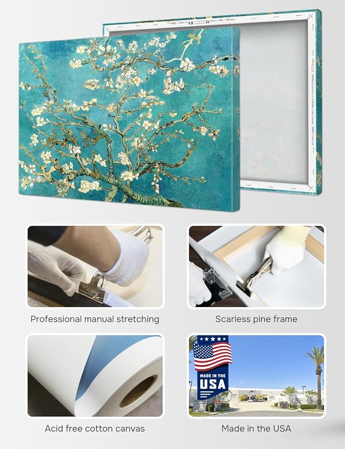 DECORARTS - Almond Blossom Tree - Vincent Van Gogh Art Reproduction. Giclee Canvas Prints Wall Art for Home Decor 20x16