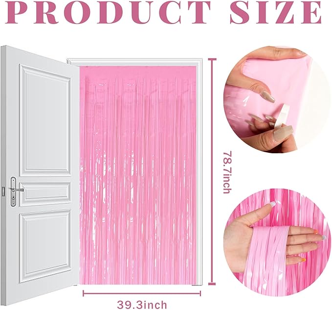 5 Pack Foil Curtain Pink Backdrop Streamers Metallic Tinsel Fringe Curtains Photo Booth Props for Birthday Wedding Engagement Bachelorette Christmas Holiday Celebration Party Decorations