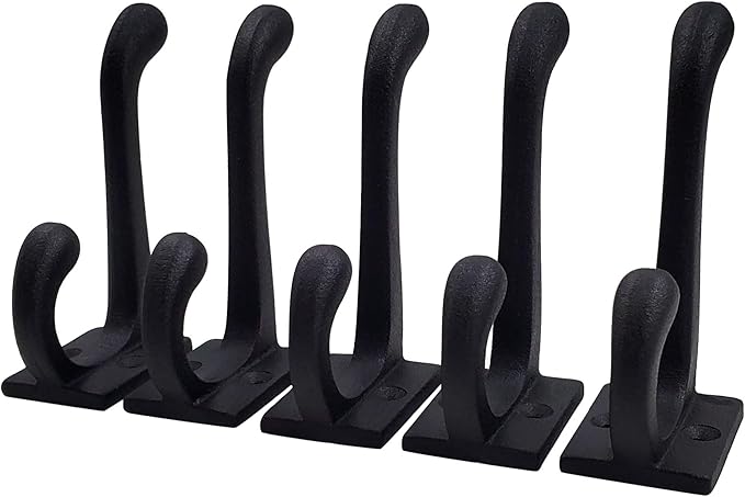 Claimed Corner Cast Iron Coat Hooks - Wall Mounted Rustic Farmhouse Matte Black Cast Iron DIY Coat Towel Hat Scarf Bags Hook 5-Pack