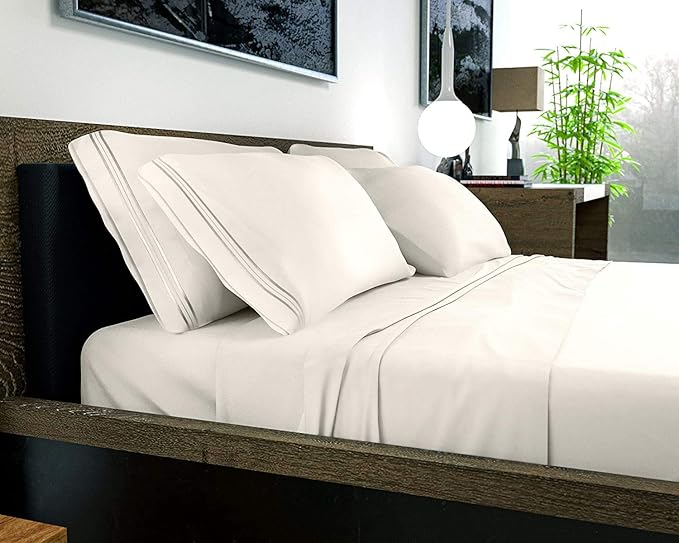 DREAMCARE California King Sheet Sets – 6 pcs Cooling Bed Sheets – up to 15” Deep Cal King Sheets – 2500 Supreme Collection – Extra Soft 100% Brushed Microfiber Hotel Luxury with Side Pocket – Ivory