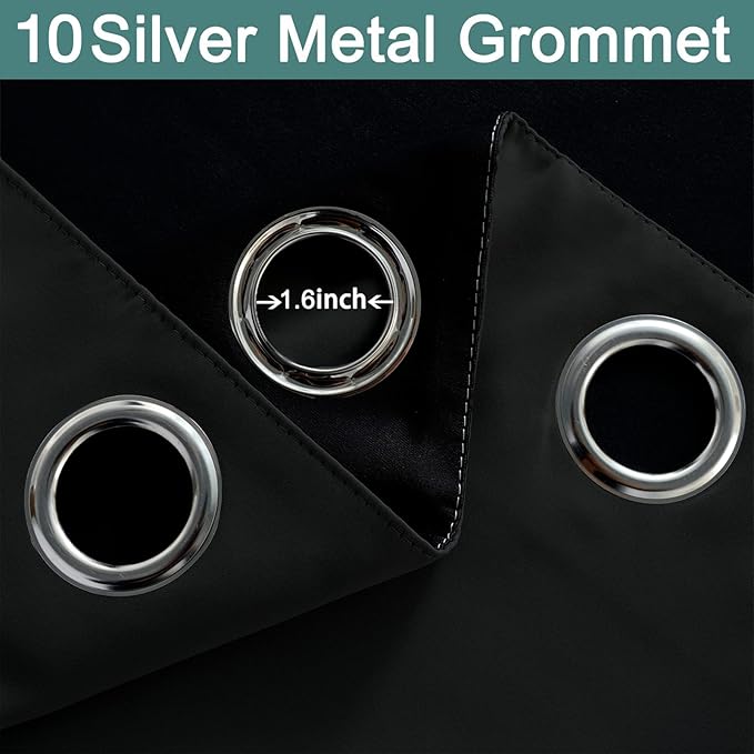 Yakamok 84 Inch Length 100% Blackout Curtains for Bedroom, 2 Thick Layers Thermal Insulated Grommet Total Blackout Drapes with Black Liner for Living Room (70Wx84L,Black, 2 Panels)