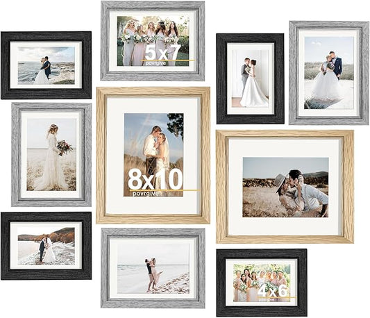 Picture Frames Set of 10, Picture Frames Collage Wall Decor with 8x10 5x7 4x6 Frames in 3 Different Finishes