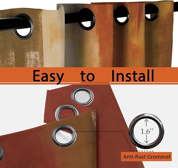 Asuexpect Burnt Orange Curtains 2 Panels Abstract Rust Curtain Room Darkening Grommet Window Treatments Modern Decorative for Bedroom Living Room, 52x63 Inches