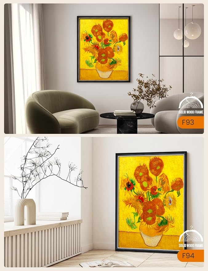 DECORARTS - Sunflowers by Vincent Van Gogh, Large Giclee Canvas Print with Solid Wood Frame, Oversized Wall Art Decor