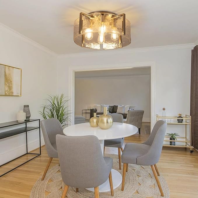 Modern Semi Flush Mount Ceiling Light Fixture, Nickel Hallway Light Fixtures Ceiling Mount, Dimmable Foyer Kitchen Lighting Fixtures Ceiling Lights for Bedroom Bathroom Dining Room Laundry Room