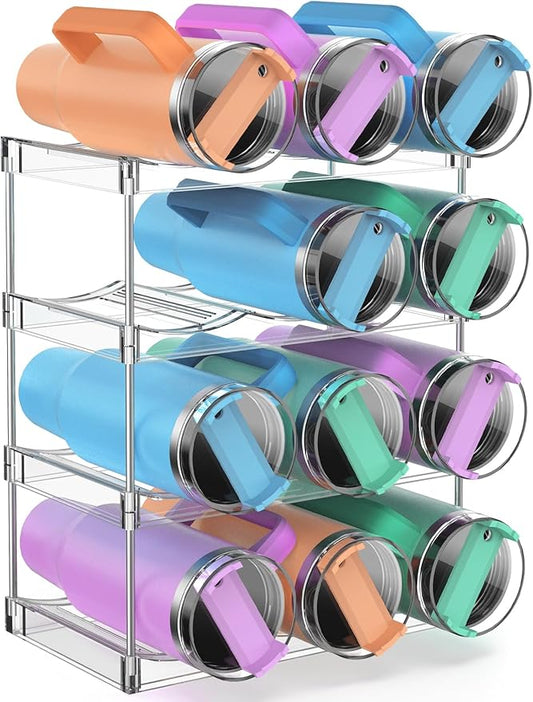 Water Bottle Organizer Stanley Cup Holder, 4-Tier Tumbler Storage, Stackable Water Bottle Holder for Kitchen Cabinet Pantry, Large Compartment fits 40 oz Tumblers, Stanley Accessories