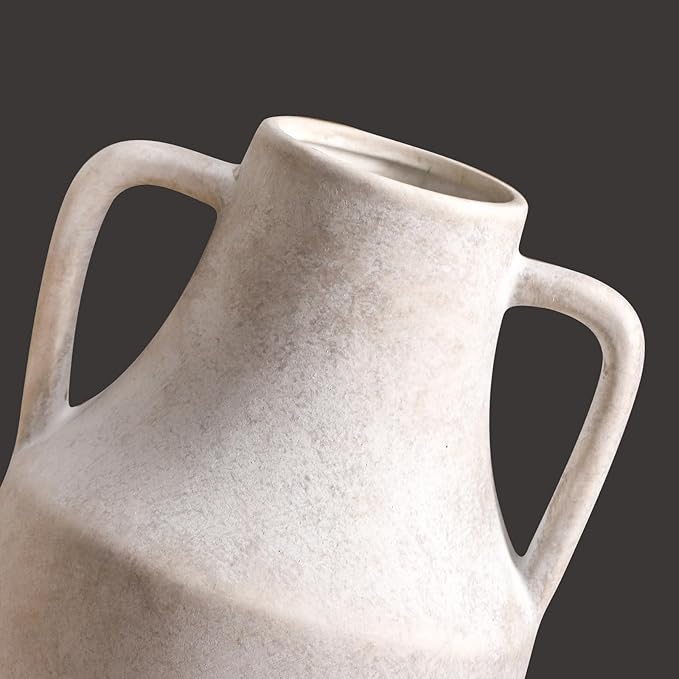 Mitt&Ditt Ceramic Flower Vase with Handles, 11 inch Tall Off-White Vase, Large Decorative Terracotta Vases, Farmhouse Rustic Pottery Vases for Home Decor, Living Room, Table