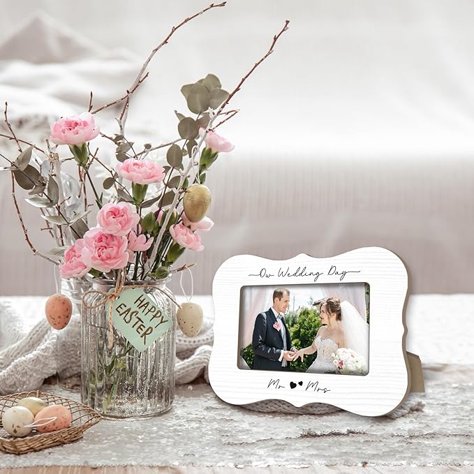 2025 Wedding Photo Frames For 4 x 6 Horizontal Photo, Minimalist Couple Frames with support, Wedding Gifts For Newlyweds, Newly Married Home Decoration - A04