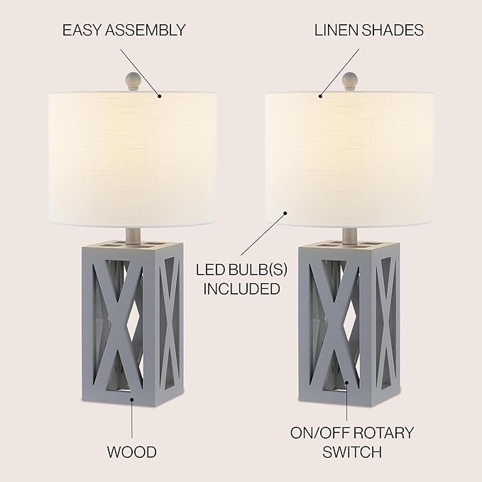 JONATHAN Y JYL1062D-SET2 Stewart 21.5" Wood LED Table Lamp Farmhouse, French Country, Rustic, Bohemian, Bedroom, Living Room, Office, College, Bookcase, Gray (Set of 2)