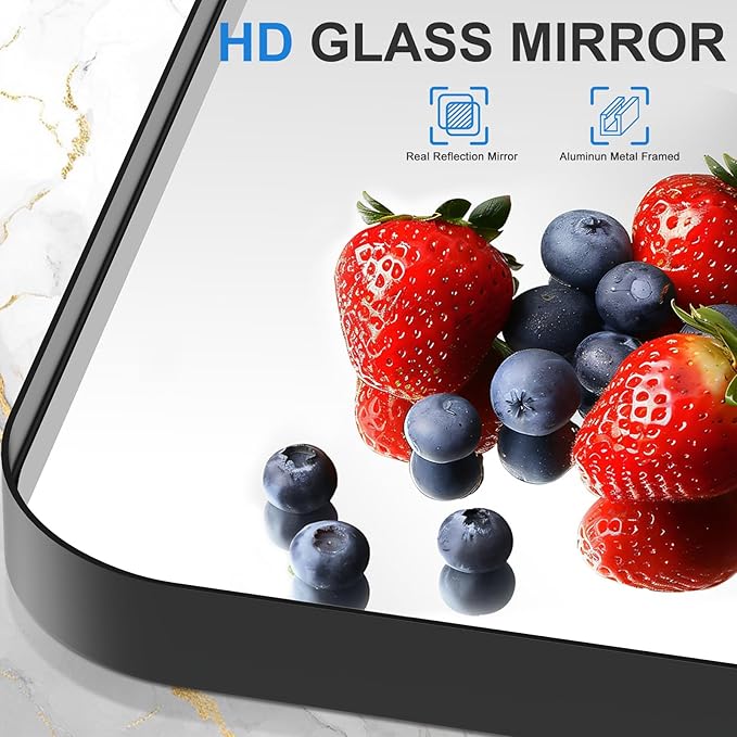 Black Bathroom Mirror for Over Sink, 24" x 36" Framed Rectargular Wall-Mounted Bathroom Mirrors for Vanity, Decorative, Farmhouse, Restroom, Horizontally or Vertically Hanging