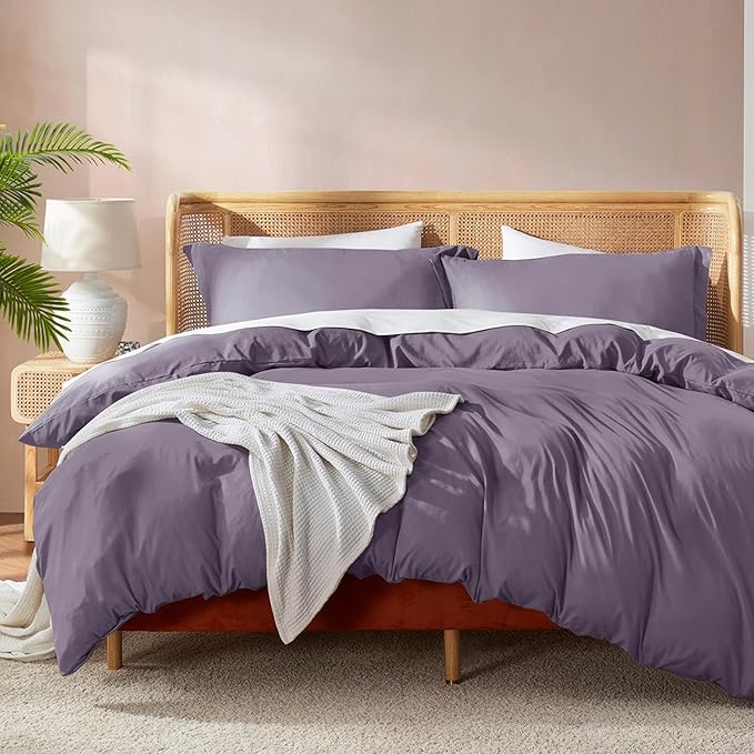 Nestl Queen Duvet Cover Set with Comforter Insert - Grayish Purple 4 Piece 90x90 Duvet Cover & 2 Pillow Shams with White Quilted Down Alternative Comforter, Ultra Soft, All Season