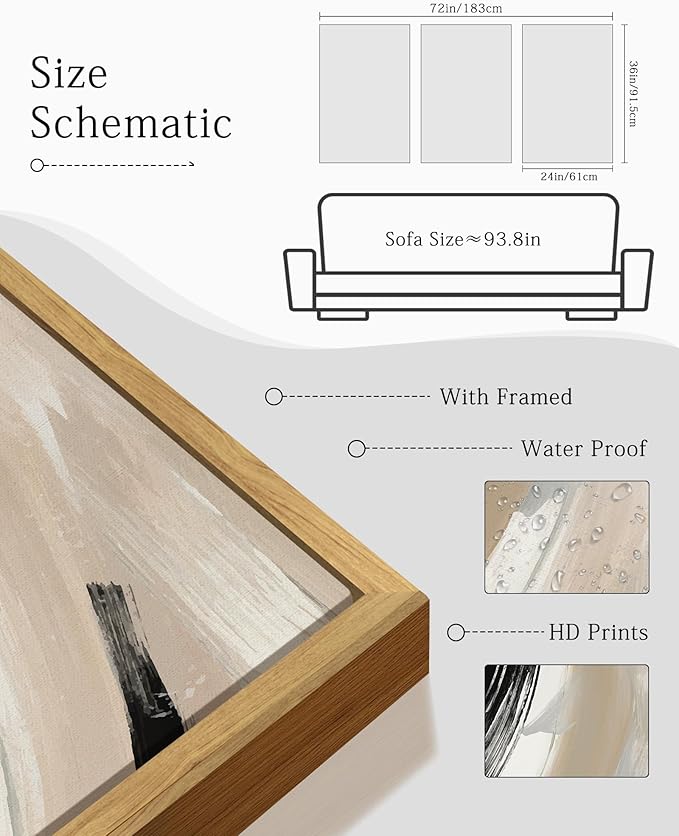 KUVIOKE Black Neutral Abstract Framed Wall Art Modern Minimalist Graffiti Pastel Wall Decor Art for Bedroom Living Room Hallway Ready to Hang 24x36in (Natural Framed)