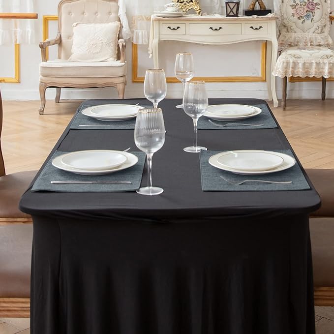 Cloth Placemats Set of 8, Linen Type Fabric Placemats Machine Washable Heat Resistant Placemats Polyester Place Mats for Halloween, Thanksgiving and Christmas Dining Table (Light Gray)