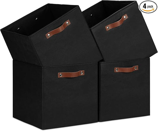Temary Cube Storage Bins 4Pack Foldable Storage Baskets for Clothes Shelf Basket with Handles, Fabric Storage Boxes Organizer Bins for Home (Black, 13x15x13 Inch)