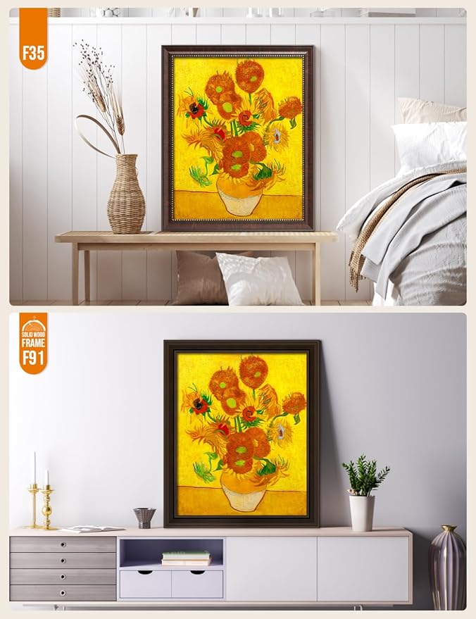 DECORARTS - Sunflowers - Vincent Van Gogh Giclee Prints w/Antique Brown Frame for Wall Decor. Picture Size: 16x20, Total Size w/Frame: 19x23
