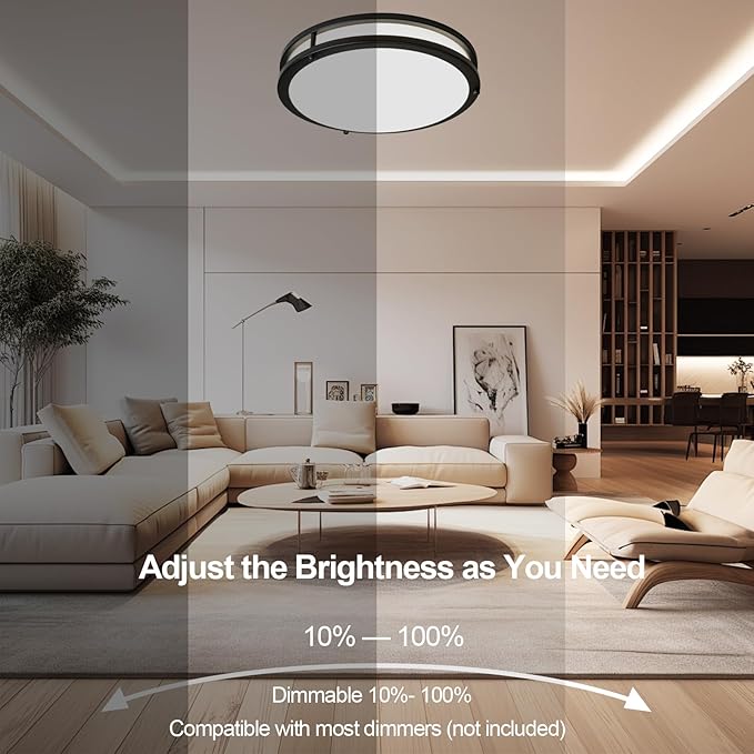 OOWOLF 16inch 48W LED Flush Mount Ceiling Light Fixture Dimmable, Super Bright Brushed Nickel Ceiling Light 4800LM 5000K Daylight White 480W Equivalent, Ceiling Lamp for Bedroom, Kitchen, 2-Pack