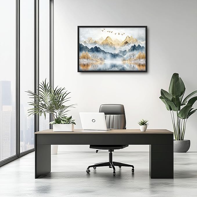 Mountain Large Wall Art for Living Room Framed, Lake Oversized Wall Decor Pictures, Nature Scenery Canvas Print Painting, Aesthetic Artwork Bedroom Office Home Decor 36"x24"