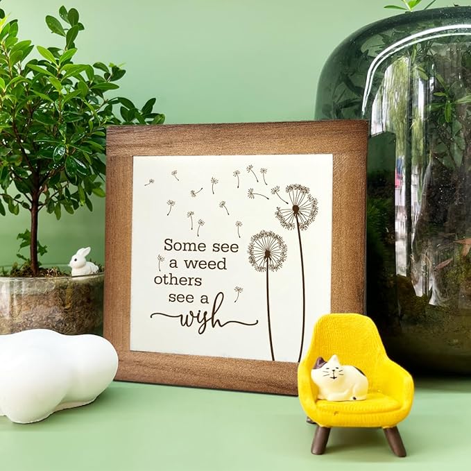 Inspirational Wood Sign, Box Wood Plaques Desk Décor, Dandelion Sign, Wooden Plaque Gift Tabletop, Elegant Home Decor, Farmhouse Decor Set, Housewarming Gift, Some See a Weed Others See a Wish B1