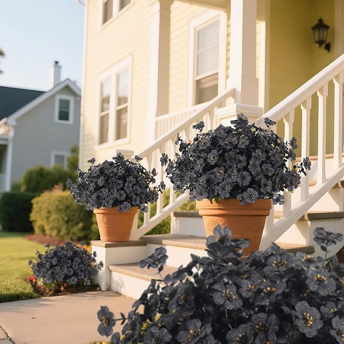 RECUTMS Artificial Black Flowers Realistic Artificial Plants Halloween Fake Flowers No Fade Outdoor Flower UV Resistant Faux Plant Outdoor Faux Shrubs Fake Plants for Halloween Patios Balcony (Black)