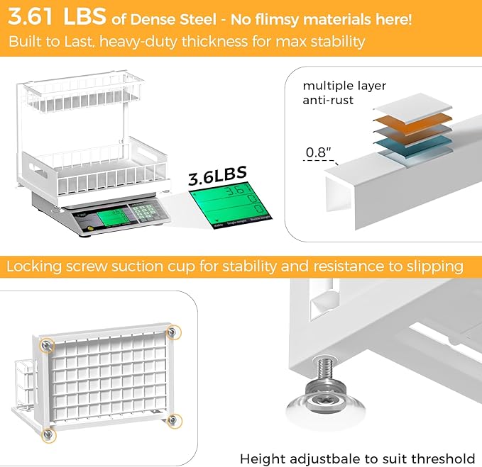 Under Sink Organizer Storage 2-Tier Premium Metal Pull-Out Racks, Height Adjustable, Easy Installation | Kitchen & Bathroom Organizers Pack of 1 White