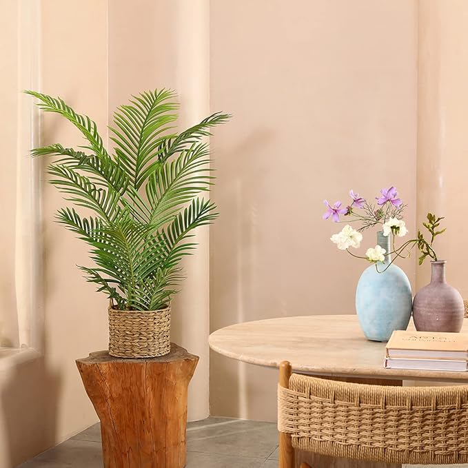 LOMANTO Fake Majesty Palm Plant 4Ft Artificial Plants for Home Decor Indoor Faux Palm Trees in Pot Fake Tropical Plants for Housewarming Gift 1Pack