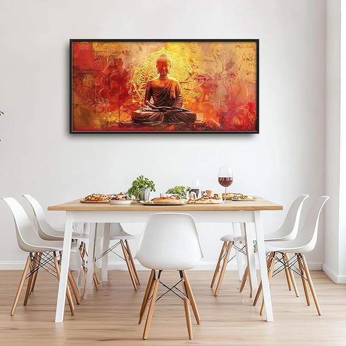 Flintis Large Buddha Wall Art Zen Buddha Statue Pictures Wall Decor Abstract Religion Canvas Painting Print Artwork Decoration Framed for Living Room Bathroom Master Bedroom Office 60L x 30W