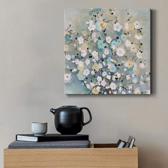 Square Premium Gallery Wrapped Canvas Flower Multicolor Wall Art Abstract Floral Romance Modern Pictures Print for Home Office, Ready to Hang