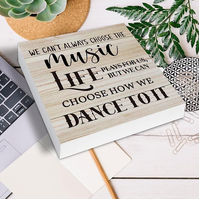 We Can't Always Choose the Music Life Wooden Box Sign Desk Decor, Music Lover Themed Wooden Sign for Home Living Room Bedroom Classroom Shelf Table Wall Desk Decor 5 X 5 Inch