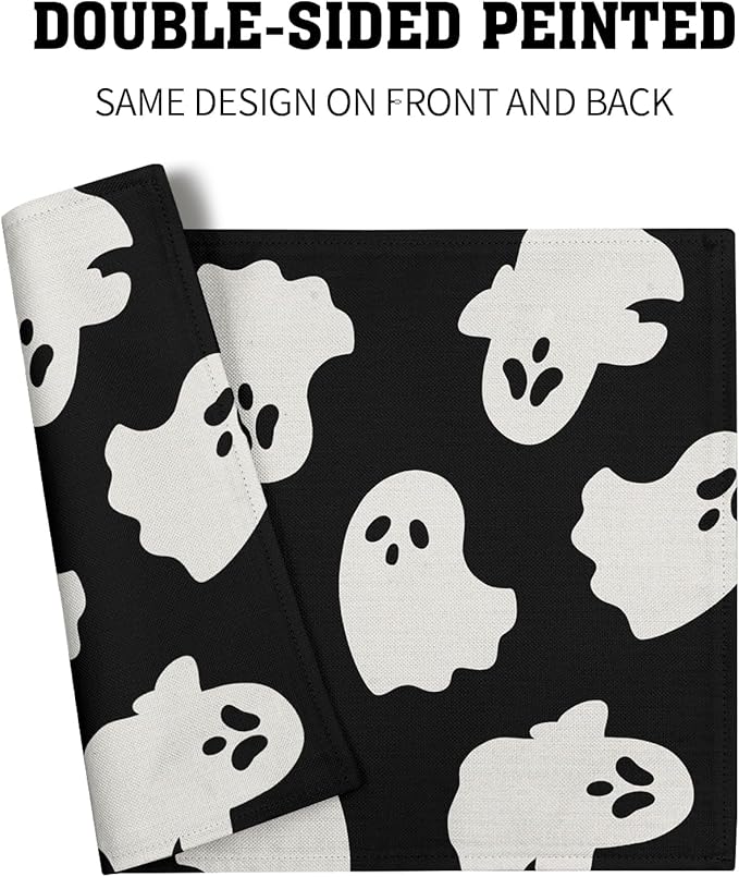 Halloween Placemats 12×18 Inches Set of 4 Cute Ghosts Seasonal Holiday Indoor Kitchen Dining Table Place Mats for Home Party Decoration