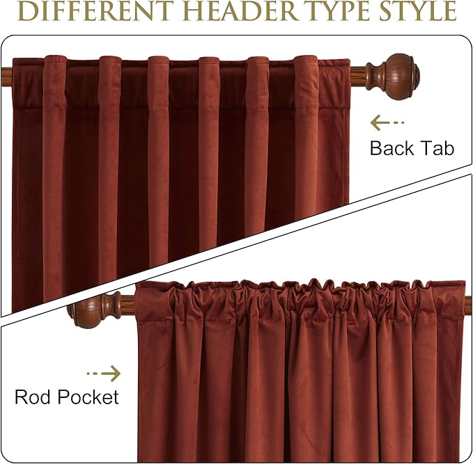 StangH Rust Curtains 108 inches Long, Super Soft Heavy Thick Velvet Drapes Room Darkening Privacy Window Door Curtain Panels for Bedroom/Dining Room, W52 x L108, 2 Panels