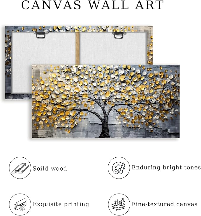 crmotu Tree of Life Large Wall Art for Living Room, Golden Tree Neutral Abstract Canvas Painting Art Prints, Nature Plant Modern Pictures Wall Decor for Bedroom Bathroom Dining Room Office 30"X60"