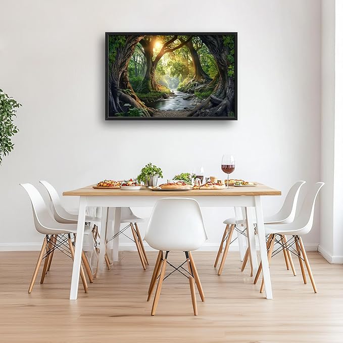 Rainforest Large Framed Wall Art Forest Tree of Life Landscape Sunrise Pictures Oversized Tree Nature Scenery Wall Decor Canvas Print Painting Aesthetic Modern Artwork for Living Room Bedroom Office Bathroom Home Decor 36L"x24W"