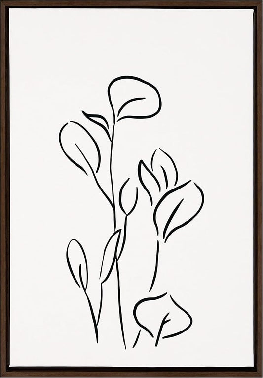 Kate and Laurel Sylvie Botanical Sketch Print No 3 Framed Canvas Wall Art by The Creative Bunch Studio; 23x33 Brown; Minimalist Abstract Botanical Print for Wall