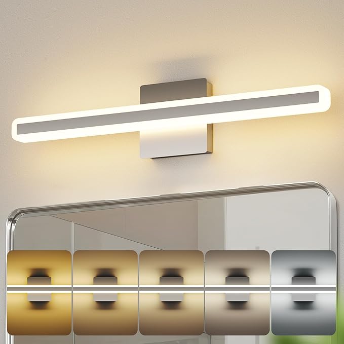 24 inch LED Vanity Lights Brushed Nickel Bathroom Light Fixture Bathroom Vanity Lights Over Mirror Vanity Lighting Fixtures 5 Color Temperature Dimmable Led Light Bar 5CCT