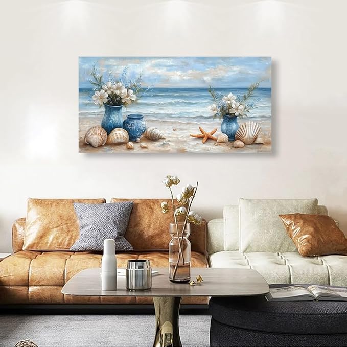 Seascape Pictures Canvas Wall Art for Living room Office Bedroom Wall Decor,Beach Wall Art Print Paintings Modern Blue Natural Landscape Artwork Waterproof Ready to Hang-20x40inch