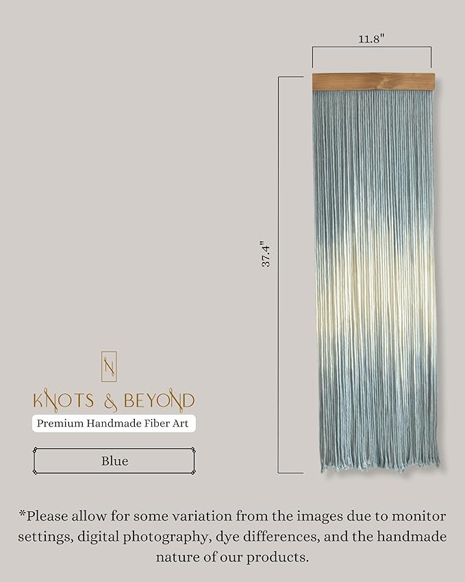 Knots & Beyond Blue Macrame Wall Hanging, Beachy Macrame, Colored Macrame, Dip Dye Fiber Art, Modern Yarn Tapestry, Boho Wall Decor for Above Couch or Headboard, Office Wall Art, 12" x 37.5"