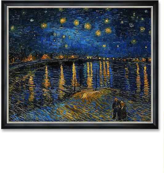 DECORARTS - Starry Night Over The Rhone by Vincent Van Gogh Art Reproduction. Oversize Solid Wooden Frame Matching with Giclee Prints Canvas Wall Art. Total framed size: 43x35