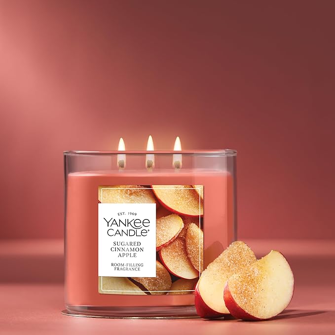 Yankee Candle 3 Wick Candle Jar, Scented Candle with up to 40 Hours of Burn Time, Premium Plant Wax Blend for Consistent Long Lasting Scent from First to Last Burn, Sugared Cinnamon Apple
