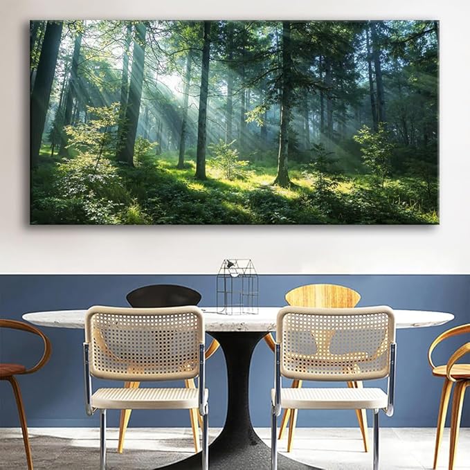 Huaaliunn Large Green Forest Wall Art for Living Room and Bedroom, Canvas Wall Art Framed Ready to Hang, Modern Landscape Nature Painting, Wall Decor for Home Office 60x120cm(24x48in)